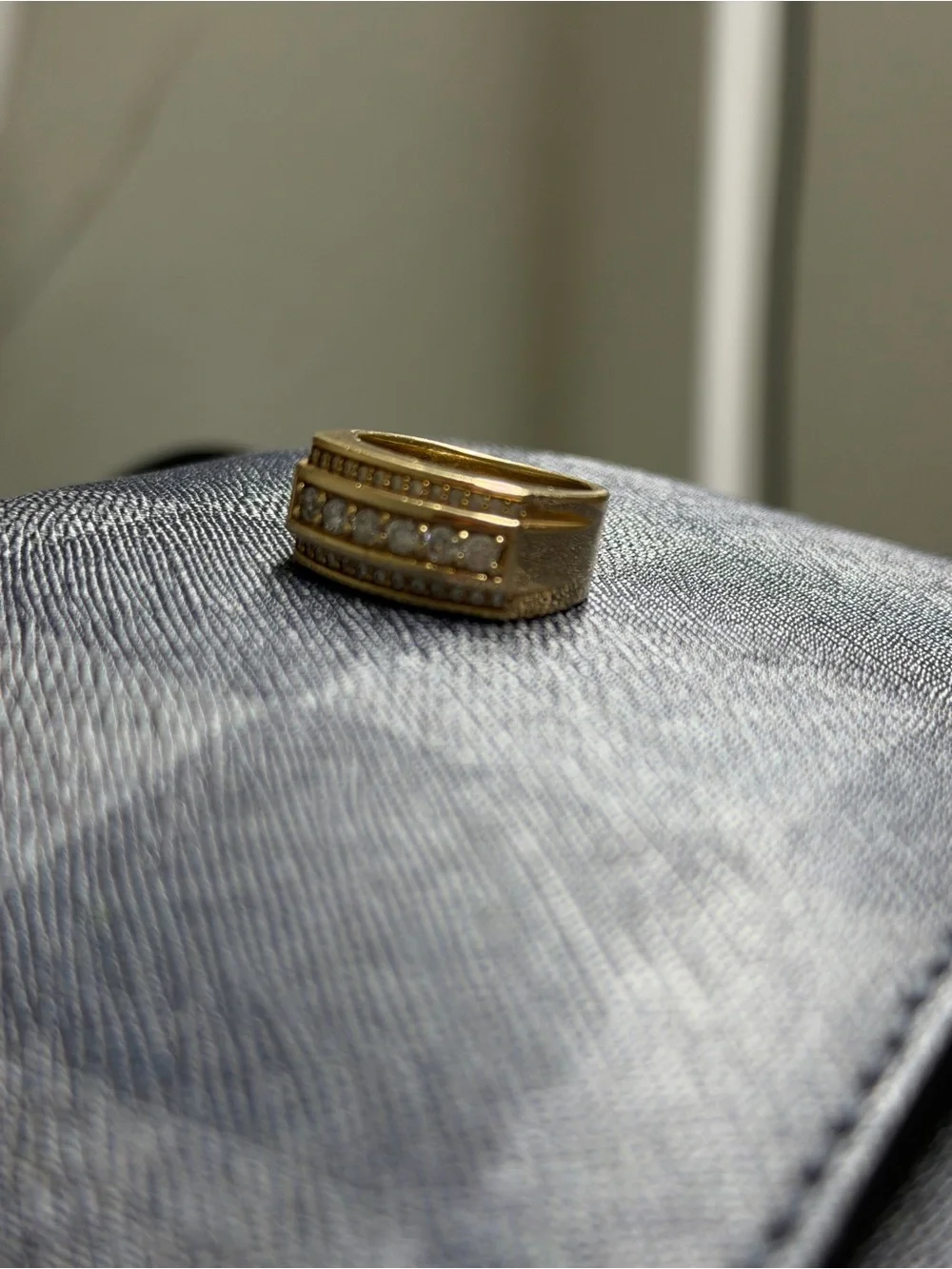 Men's Gold Tone Multi-Row Crystal Accent Ring